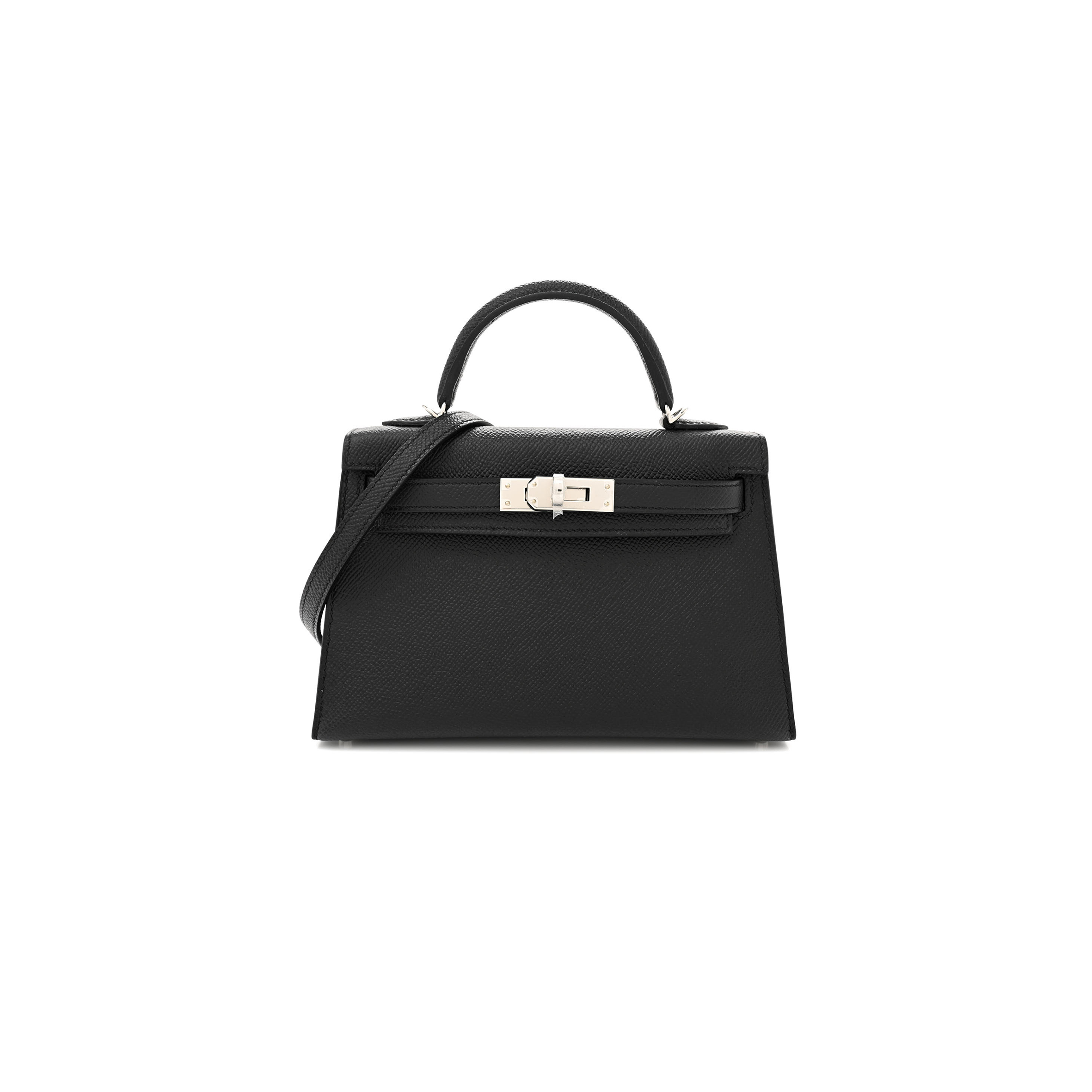HERMÈS MASTER EPSOM MINI KELLY SELLIER 20 BLACK SILVER BUCKLE (19*12*5.5cm)